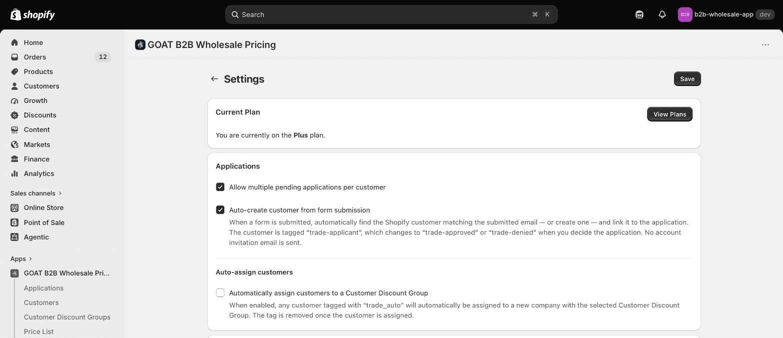 The Auto-create customer from form submission setting in the app settings