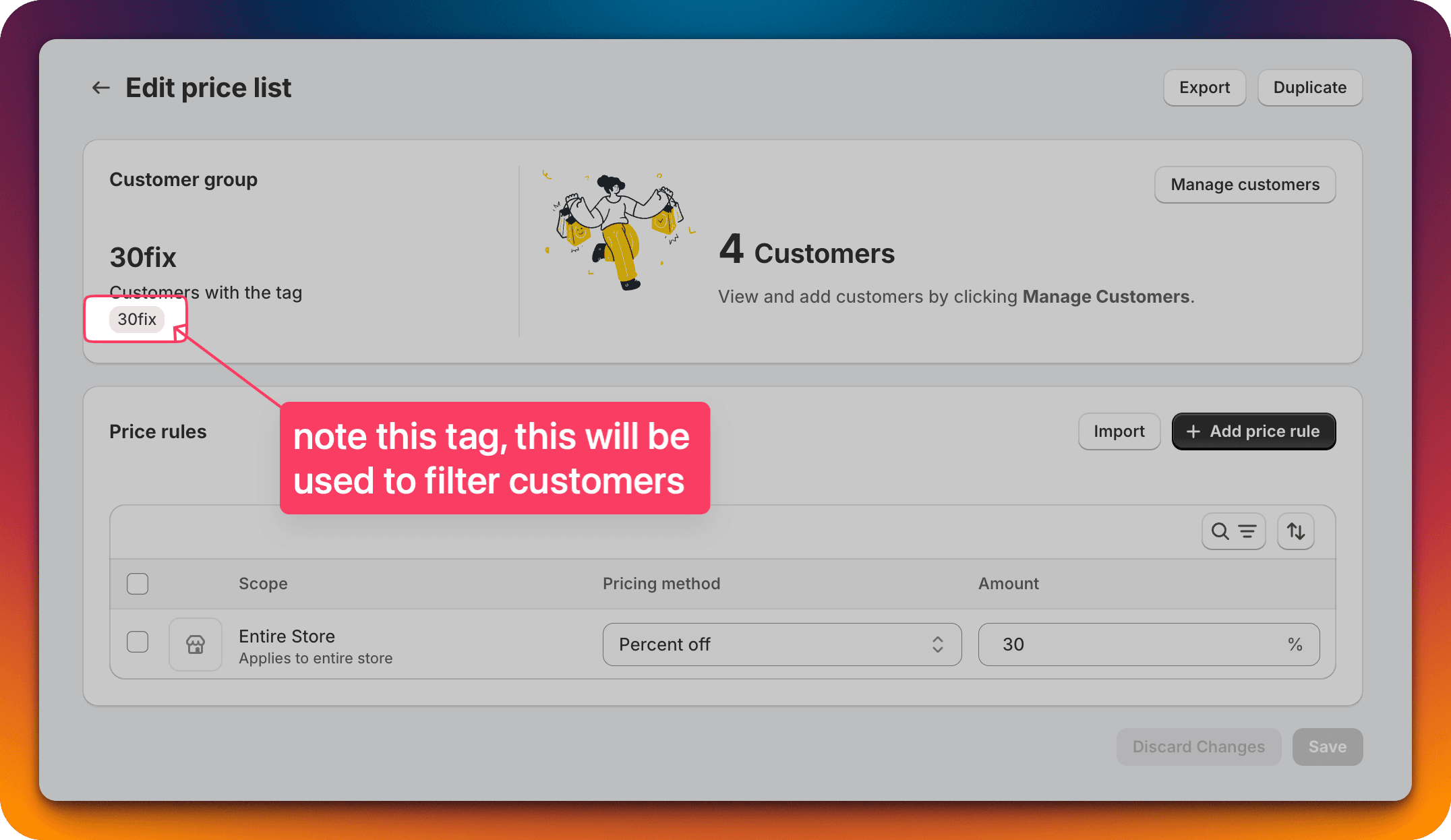 A Wholesale Gorilla Pricing Rule showing the customer tag