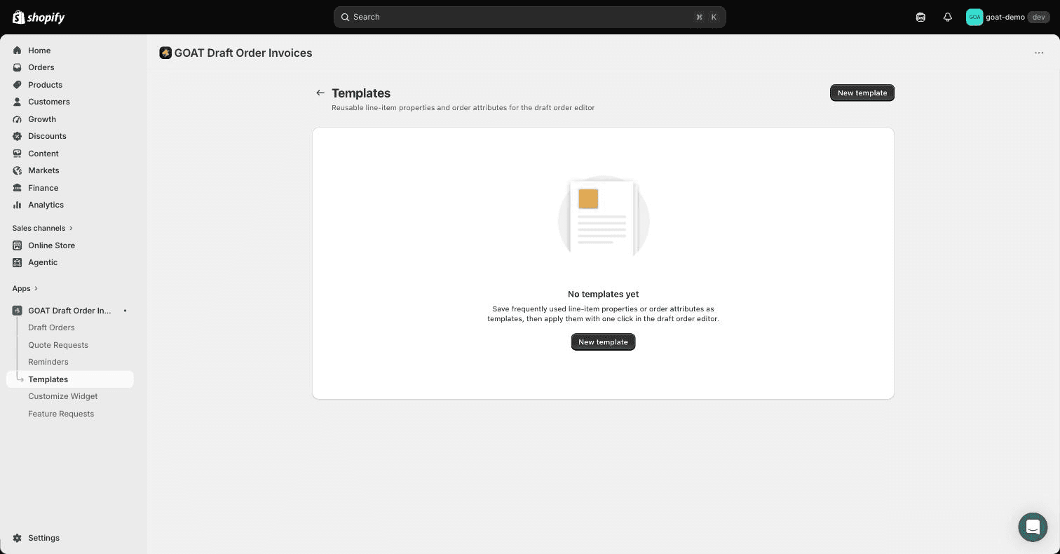 The Templates page in the app