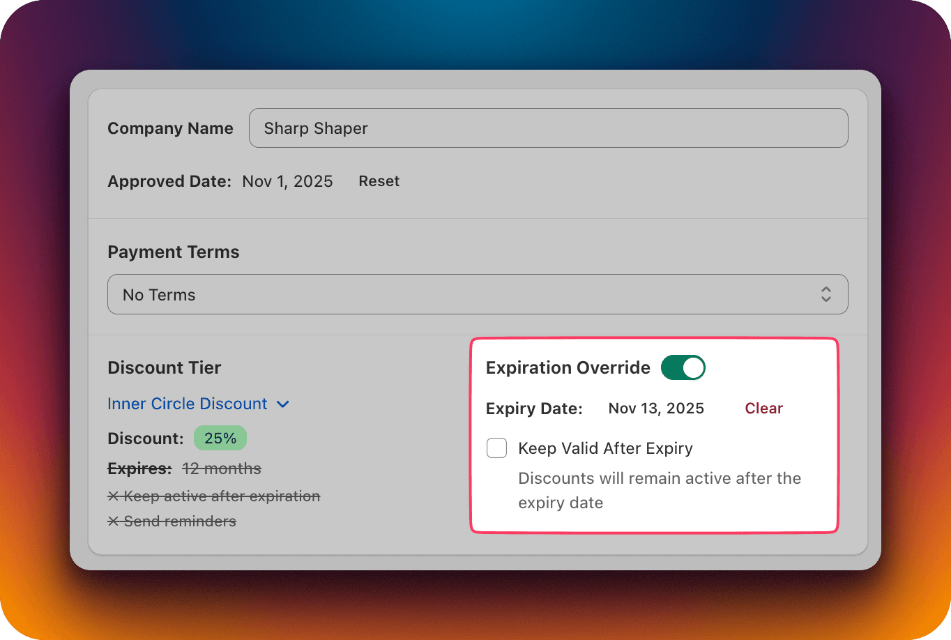 Company level expiration override settings